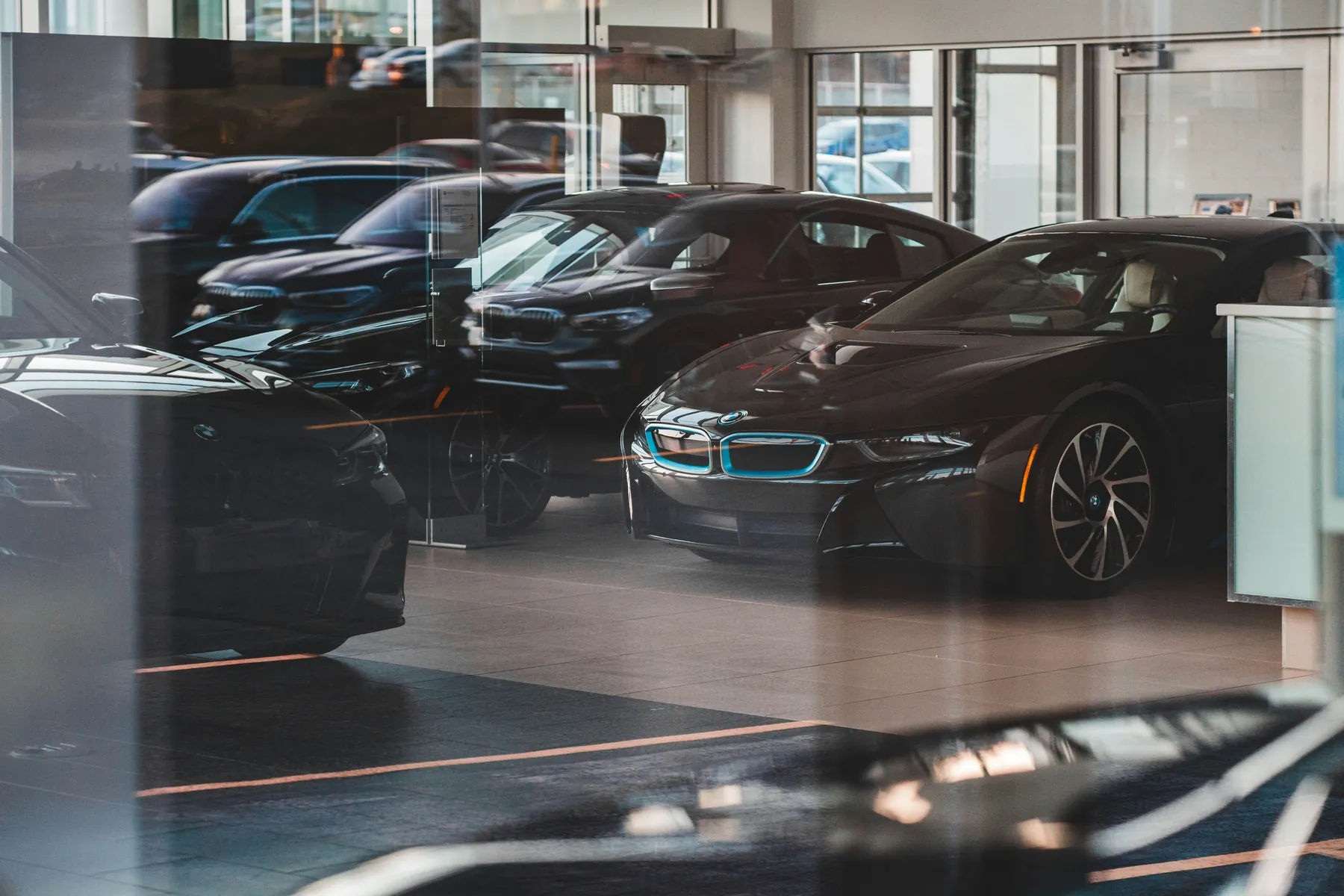 Modern cars inside a showroom